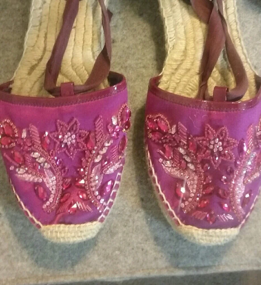 Oscar de la Renta Pink Embellished Espadrille Flats